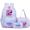 A purple backpack set featuring a main backpack and a matching pouch with a star design.