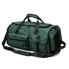 A dark green tactical backpack with black straps and buckles.