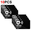 Ten black RFID blocking cards stacked in a row for protection of wallets and cards