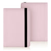 A pink universal e-book cover with a black protective strap shown in a flat lay view.