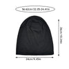 Black slouchy knit beanie hat shown flat lay with dimensions 56-62cm in height and 24cm width.