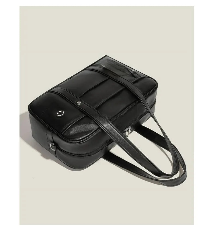 Black Japanese style student messenger bag made of waterproof PU leather with a shoulder strap.