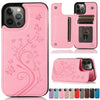 A pink elegant wallet flip case for iPhone shown in various styles and colors.