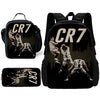 Black backpack and pouch featuring a soccer player silhouette design with the text CR7