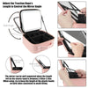 Pink makeup train case showing how to adjust the traction rope length for mirror angle control