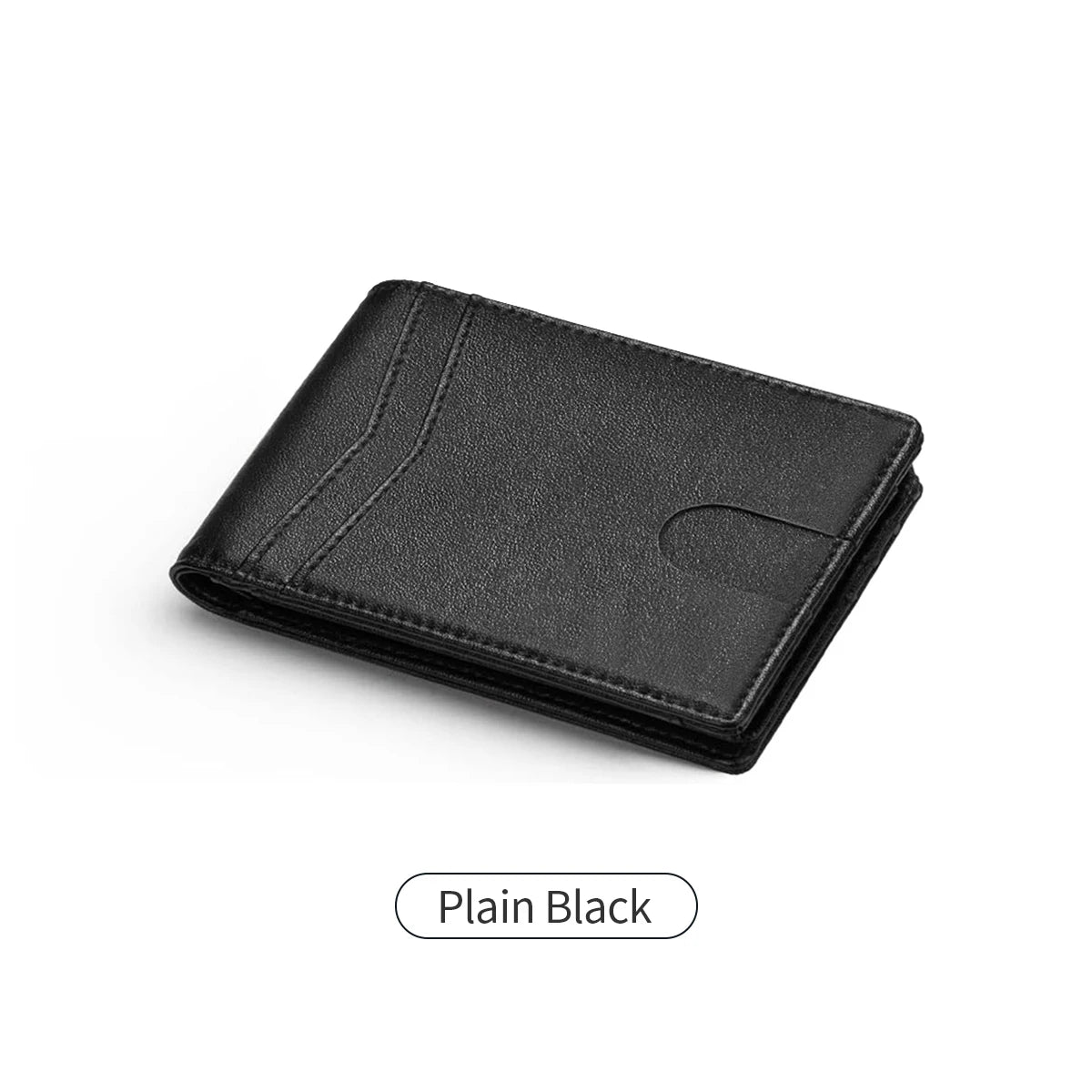 A black carbon fiber minimalist trifold wallet shown from the side.
