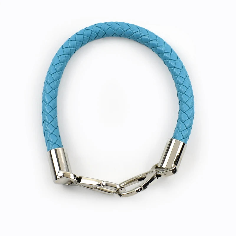 A light blue PU leather replacement bag strap with silver metal buckles.
