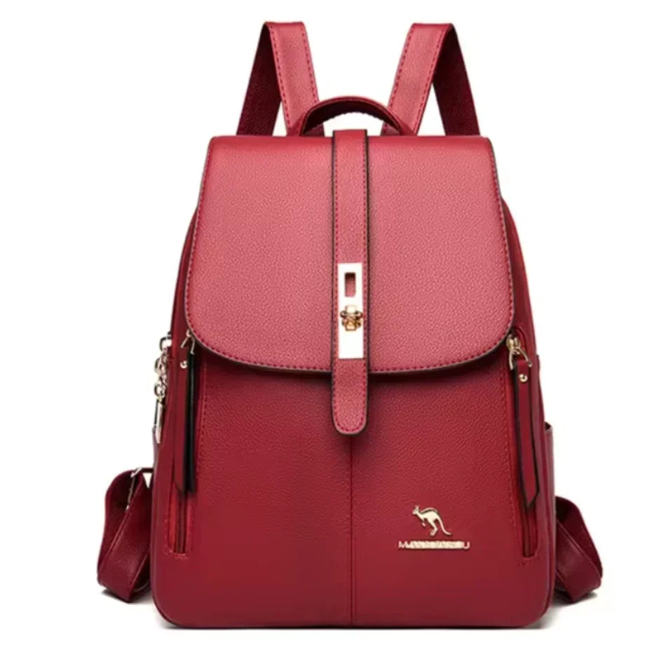 Sac à dos en cuir microfibre marron vintage bordeaux vu de l'arrière.