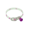 A white glow-in-the-dark pet collar for dogs and cats with a purple charm.