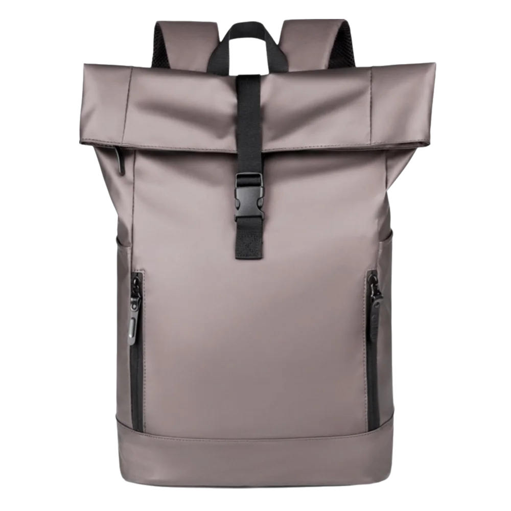 A gray waterproof business laptop backpack with multiple compartments and a black strap.