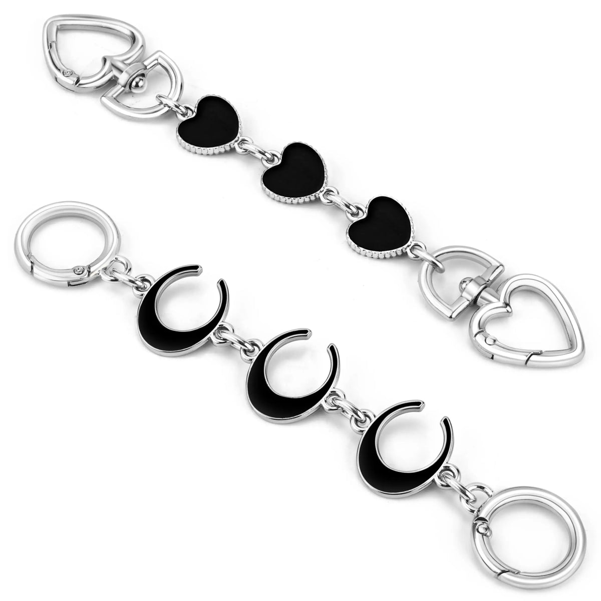 Ensemble d'allongeurs de chaîne de porte-monnaie argentés avec des charms en forme de cœur et des maillons circulaires