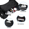 Black waterproof chest pack showing various pockets including a front pocket, main compartment, and rear back pocket