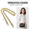 A gold-colored versatile chain used as an elegant metal crossbody strap for elevating style.