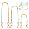 Gold chain strap and leather purse shown with a long chain strap and a small handbag