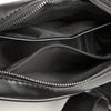 Black men's PU leather crossbody messenger bag shown open with visible stitching
