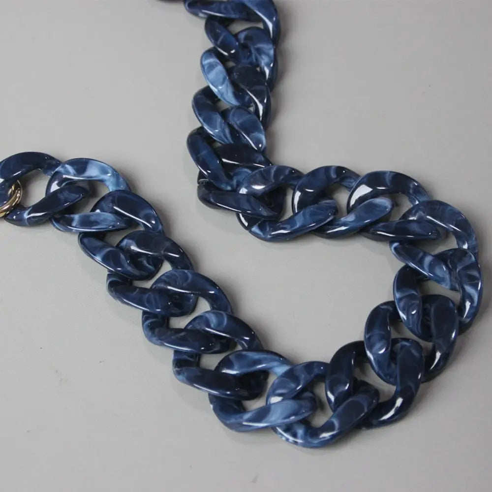 A dark blue acrylic resin detachable bag chain strap with a linked design.