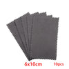 A stack of ten gray polishing cloths for silver and gold jewelry, measuring 6x10cm each.