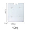 White reusable ice pack measuring 18.5cm by 16.5cm weighing 400g