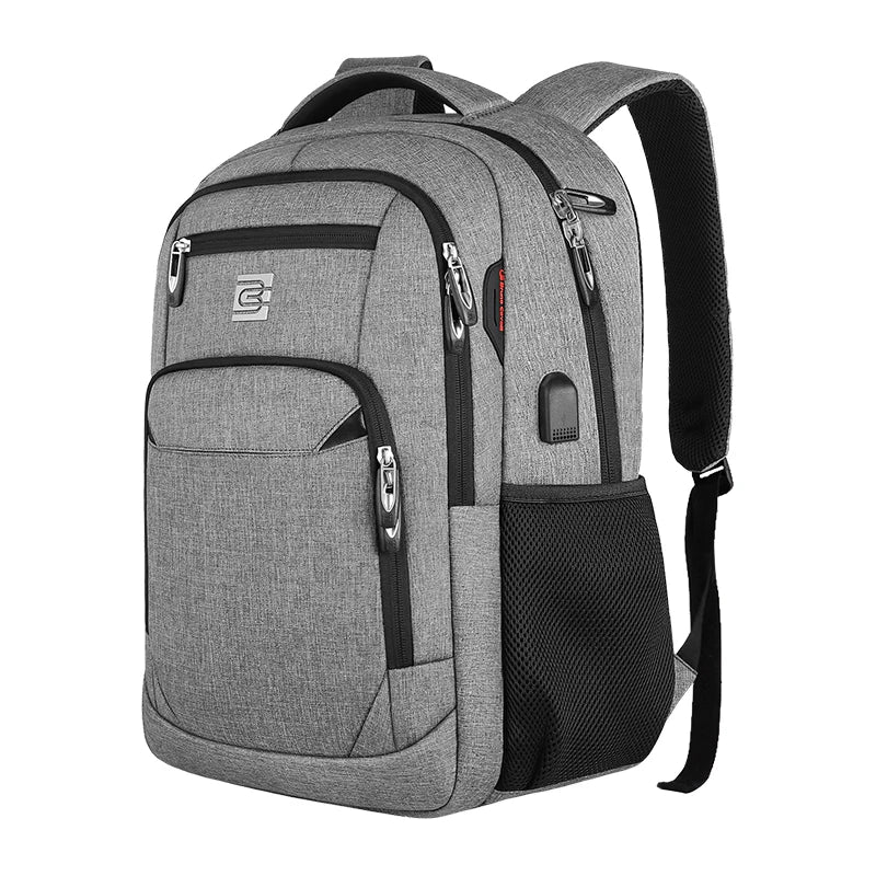 Durable grauer Laptop-Rucksack mit schwarzen Akzenten und Riemen.