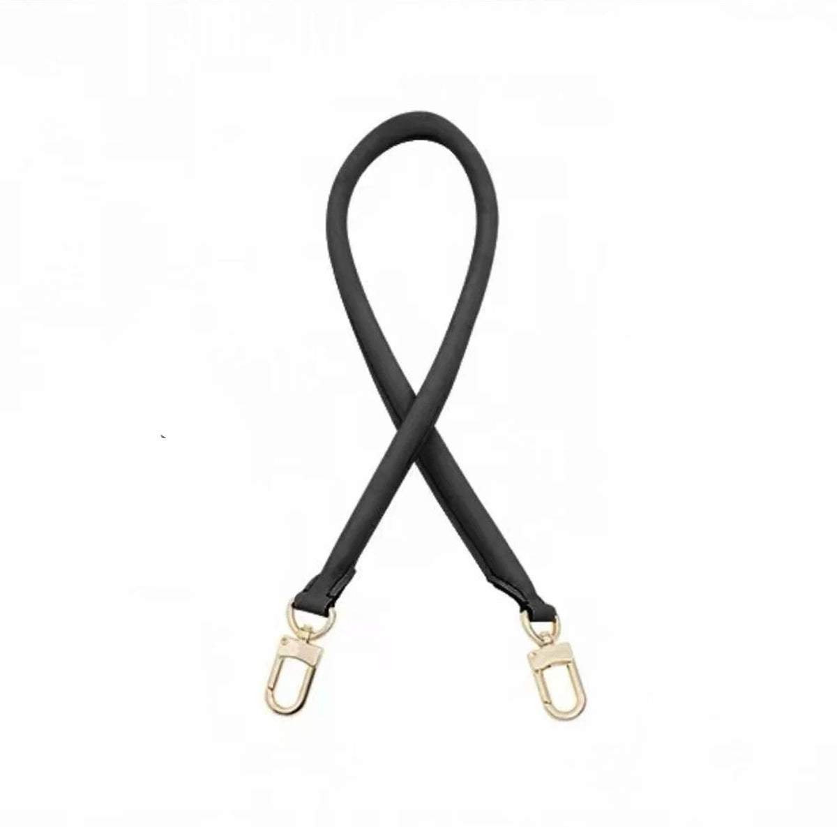 Black cowhide leather bag shoulder strap with gold-toned hardware