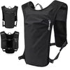 Black running and cycling hydration vest backpack shown in multiple views
