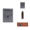 A set of slim genuine leather RFID blocking wallets in gray and brown colors.
