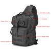 Black multi-compartment crossbody and chest bag featuring a comfortable handle, D buckle, double headed zipper, and MOLE syst