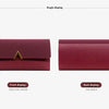 A maroon tri-fold PU card holder wallet shown in angle display, featuring front and back views.