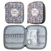 A light green crochet hook and sewing accessories storage bag shown in three views.