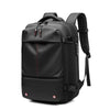 Black heavy duty laptop backpack with vacuum compression features and adjustable straps