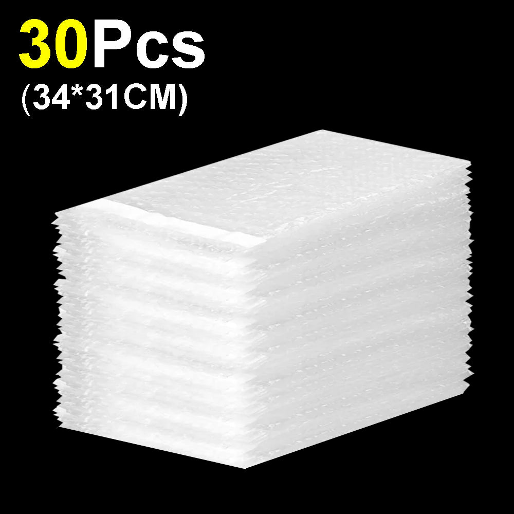 A stack of 30 self-sealing bubble mailer bags with protective cushioning, measuring 34x31cm.
