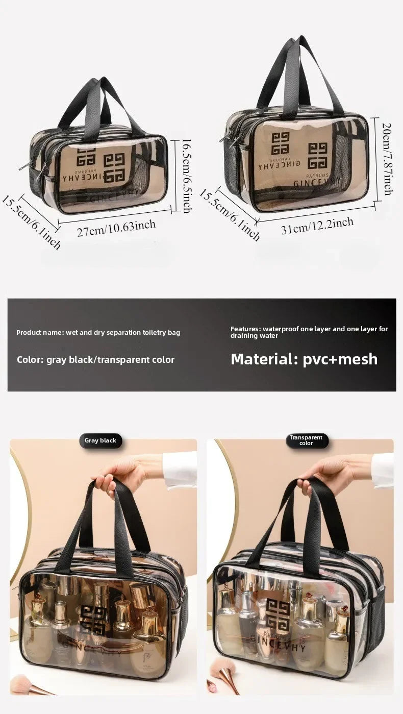 Un set de bolsas reutilizables para separar seco y húmedo, en gris, negro y transparente con material de malla.