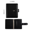 Black leather A7 crocodile ring binder notebook shown in profile view