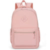 A pink durable nylon commuter backpack with a light pink fabric and gray accents.