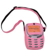 A pink vintage Y2K telephone backpack with a black strap and keypad.