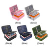 A set of six fireproof multi-layer document organizer boxes in pink, silver, black, blue, and green.