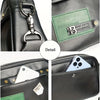 Black PU leather crossbody messenger bag featuring a green patch with denim branding and silver hardware.