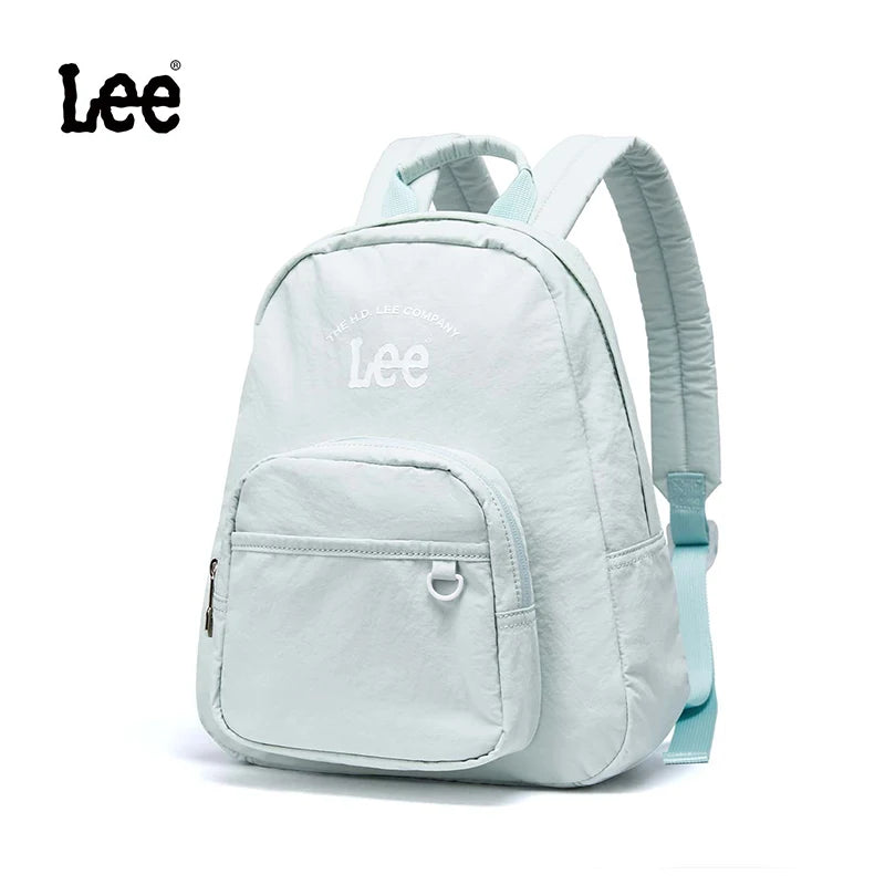 A light mint green Lee daypack with a tablet compartment and adjustable straps.