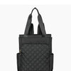 A black quilted women's backpack tote bag shown against a white background.