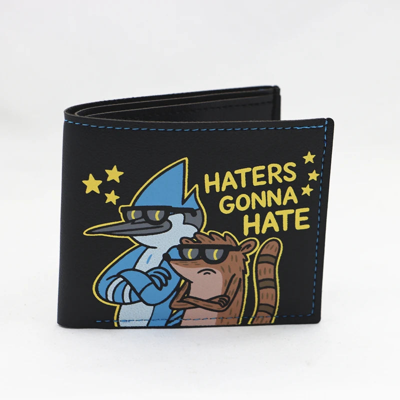 محفظة جلد صناعي سوداء عليها رسم كرتوني for owl ونص Haters Gonna Hate