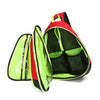 A bright lime green medical crossbody bag for first aid and essentials, shown in a vertical orientation.