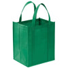 A vibrant green reusable eco-friendly tote bag with handles.