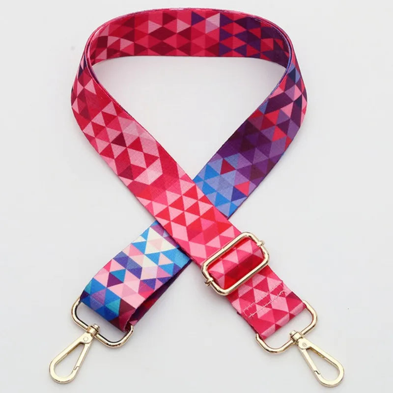 Sangle réglable à épaule à motifs géométriques rouges et violets pour sacoche.