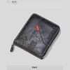 A black men's PU waxed oil leather bifold wallet shown from above.