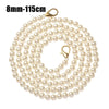 A strand of 8mm pearls used as a strap for a handbag or purse.