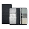 A black PU leather car document organizer with clear pockets and a VIP section.