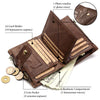Braunes echtes Leder-Bifold-Wallet mit Kartenfächern, Münzfach und Banknotenfach.