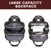 A large capacity black laptop backpack shown from the back view.