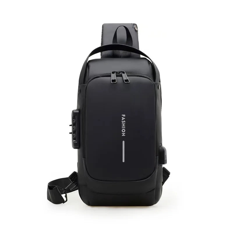 Bolso cruz negro multifuncional con correa y puerto de carga USB
