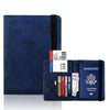 Dunkelblaue Multifunktions-Pass- und ID-Wallet-Hülle mit Reisepass und verschiedenen Karten.